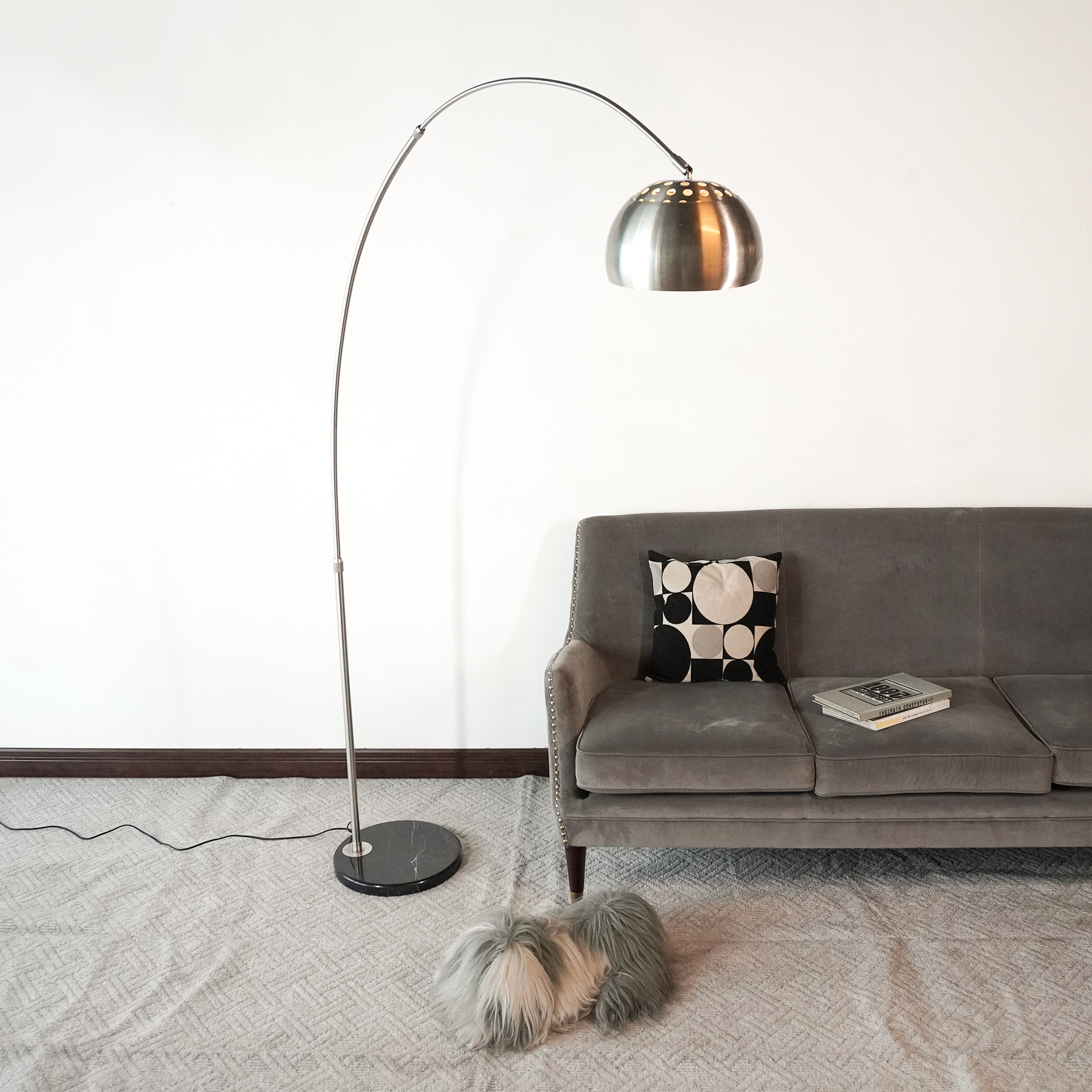 Sleek chrome arch modern lamp warm lighting - Image 11