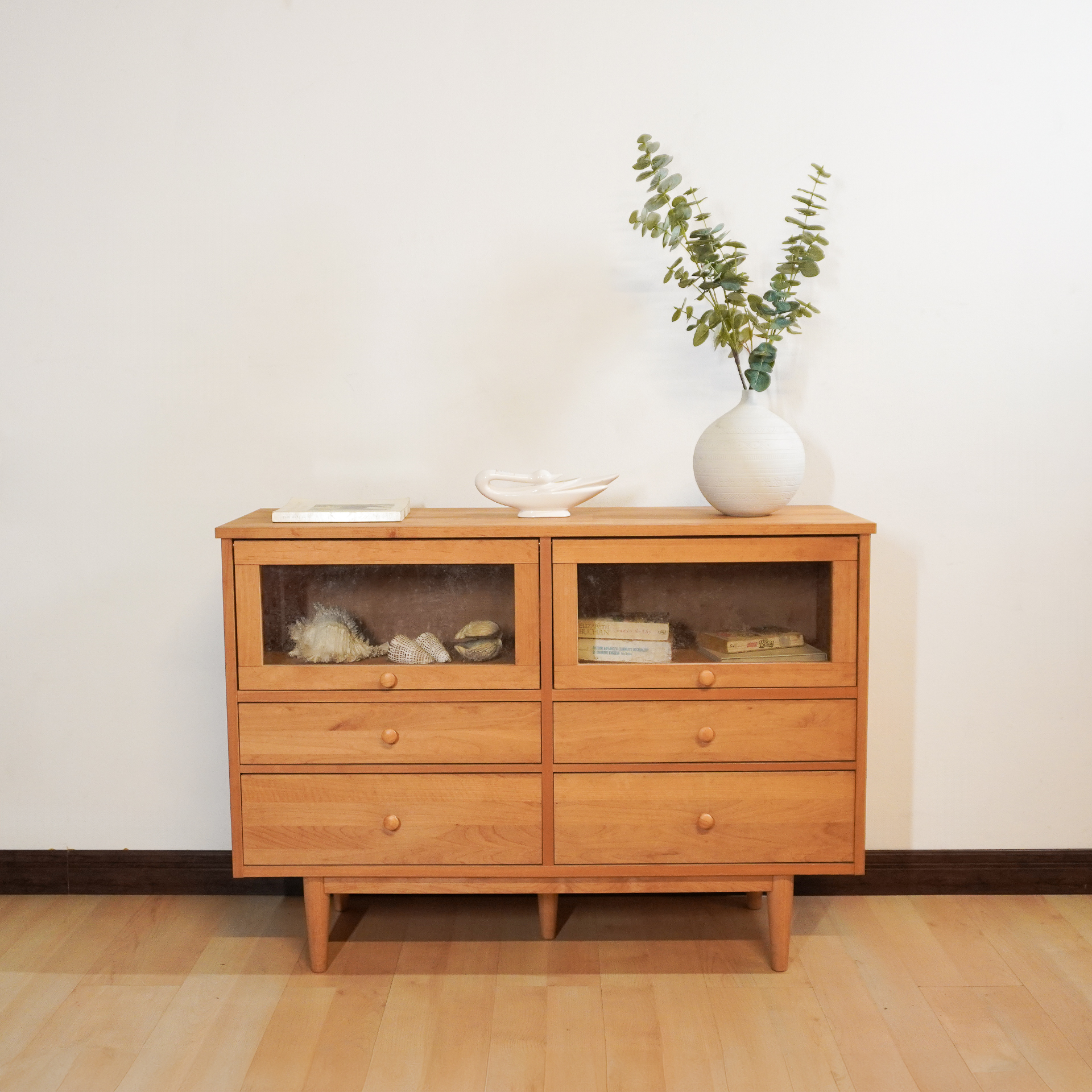 Display Cabinet Nordic Solid Wood 4-drawer