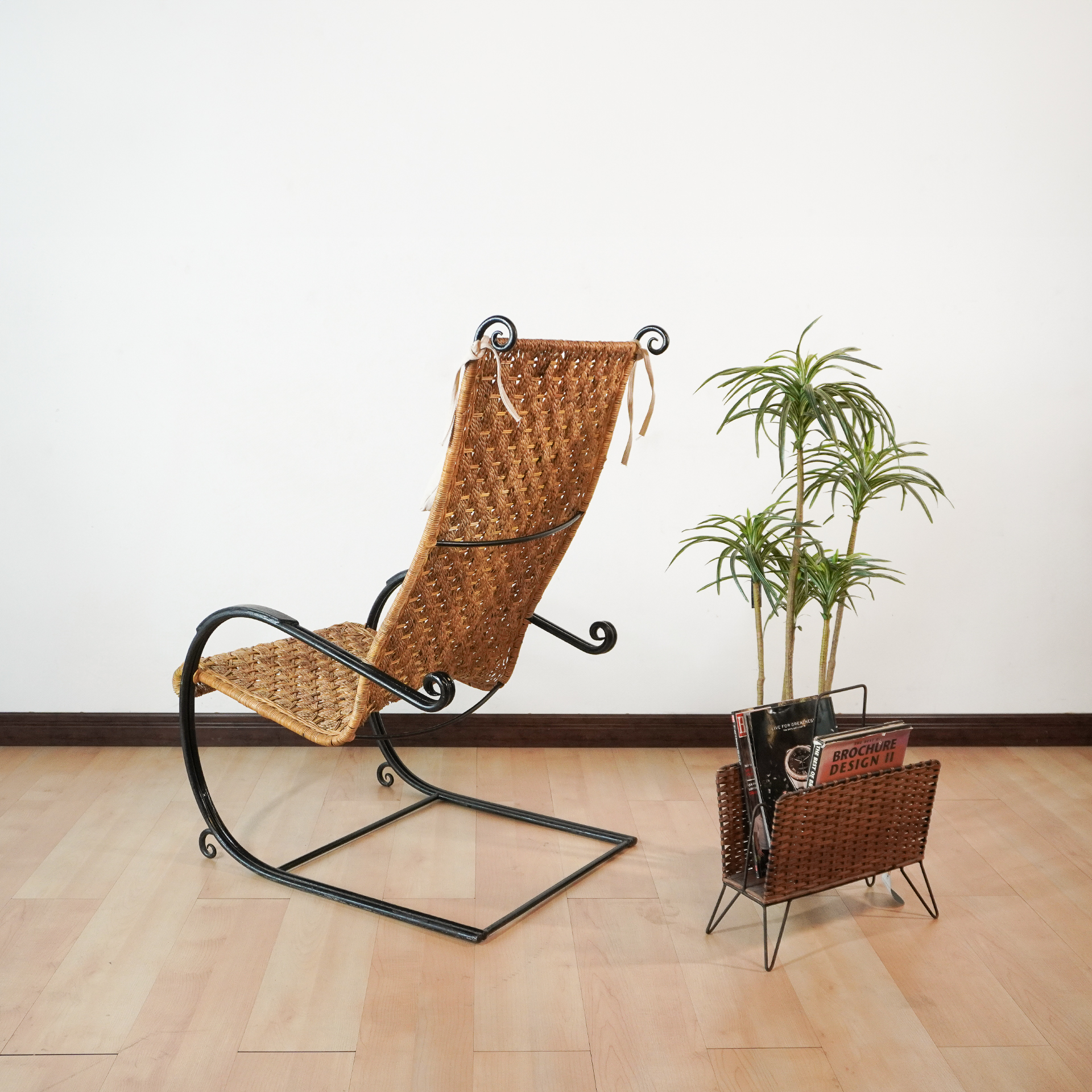 French Midcentury Rattan and Wrought Iron Armchair - Image 5