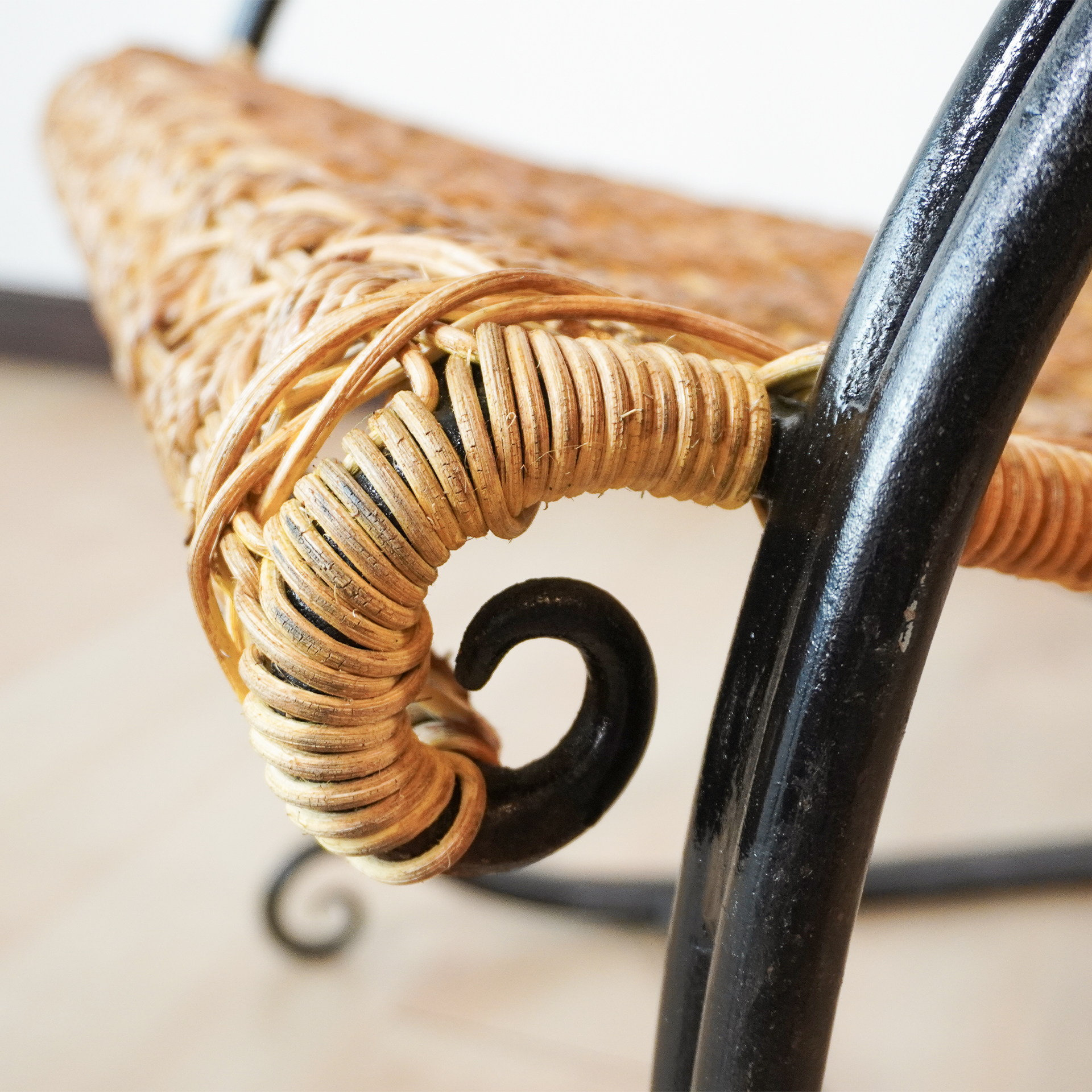 French Midcentury Rattan and Wrought Iron Armchair - Image 8