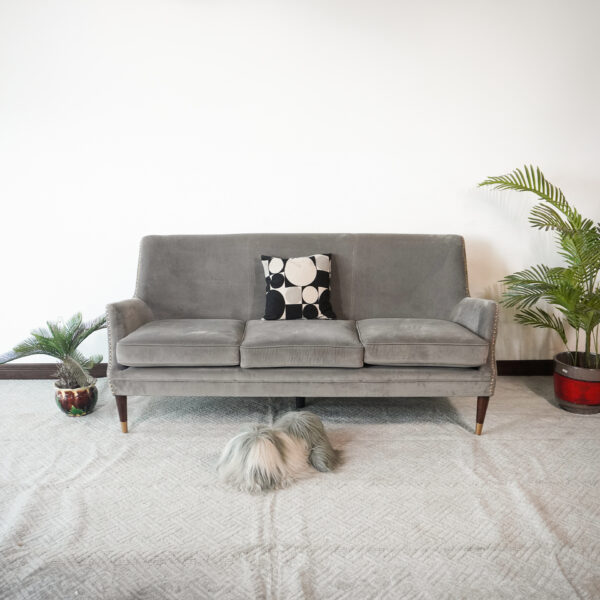 Mid-Century Style 3-Seater Sofa in Grey Velvet