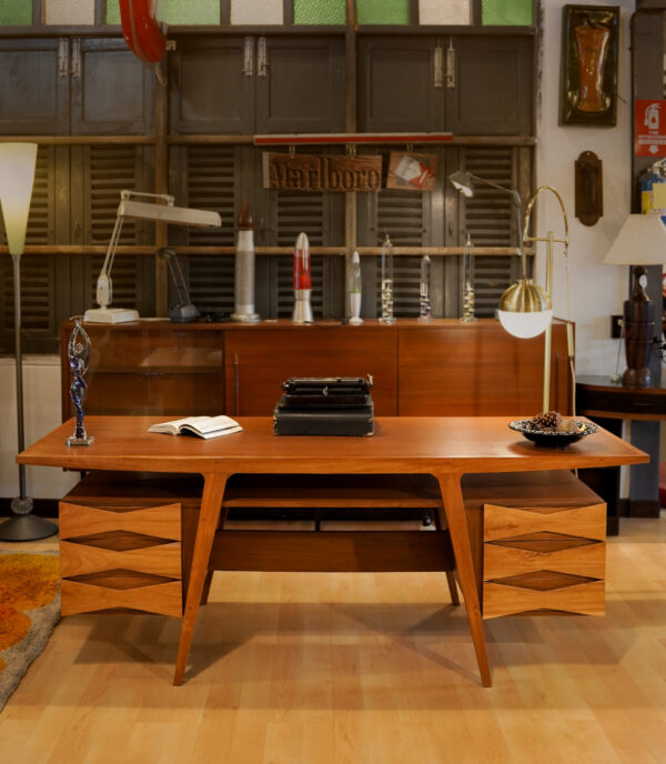 Mid-Century Executive Desk (6 Drawers with Signature Bow Handles)