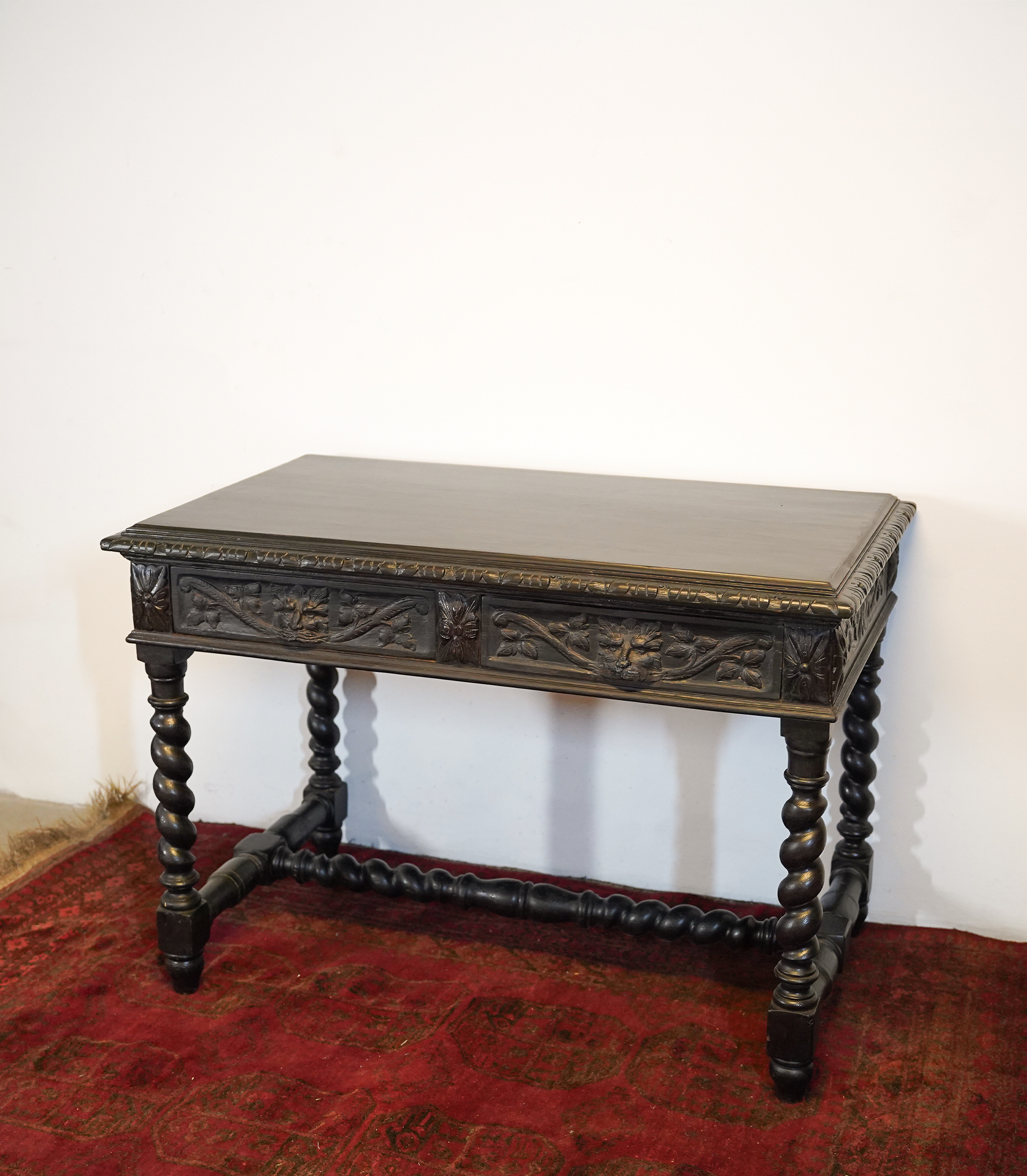 Victorian Carved Oak Writing Table Circa 1880 - Image 2