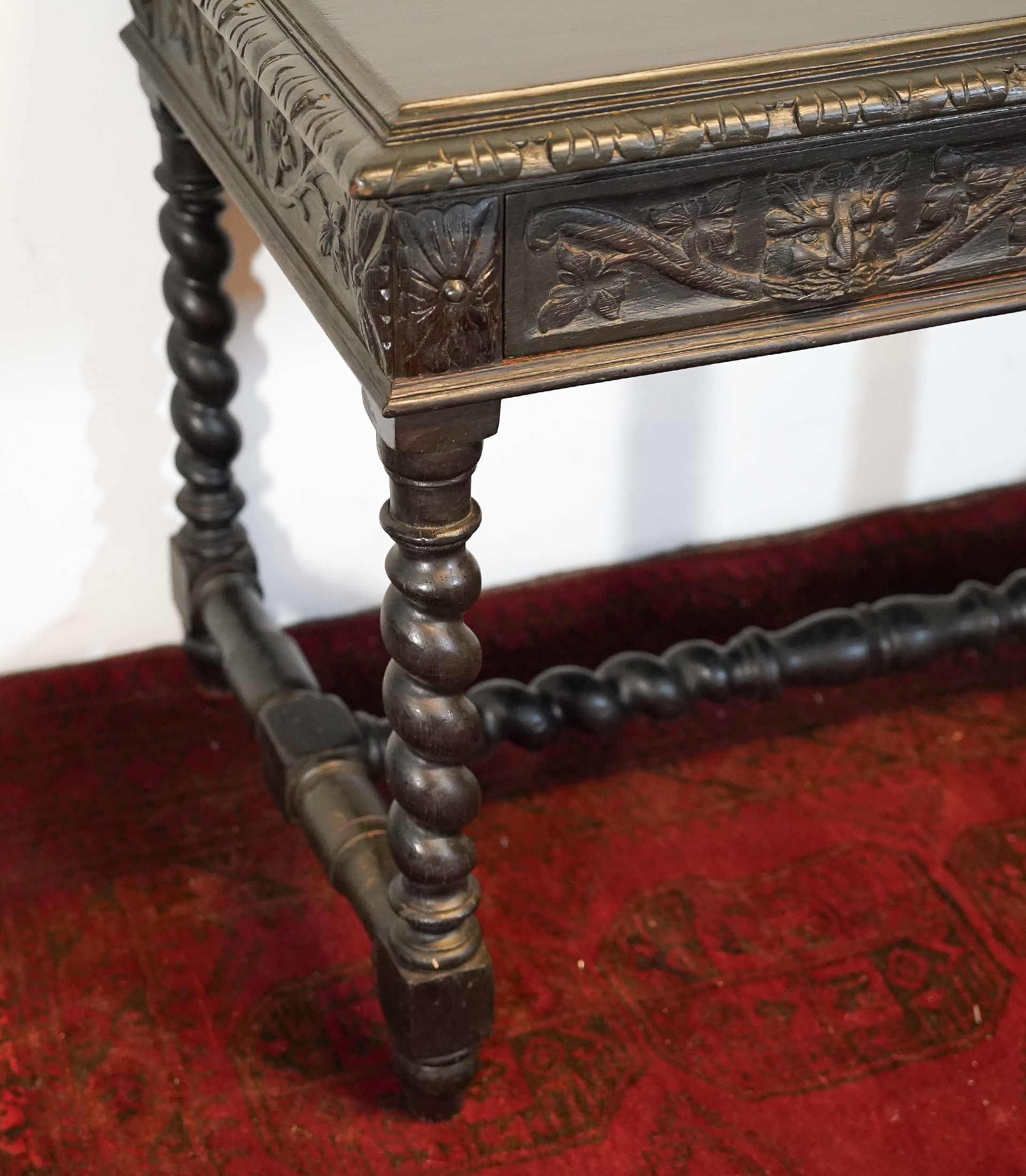 Victorian Carved Oak Writing Table Circa 1880 - Image 3