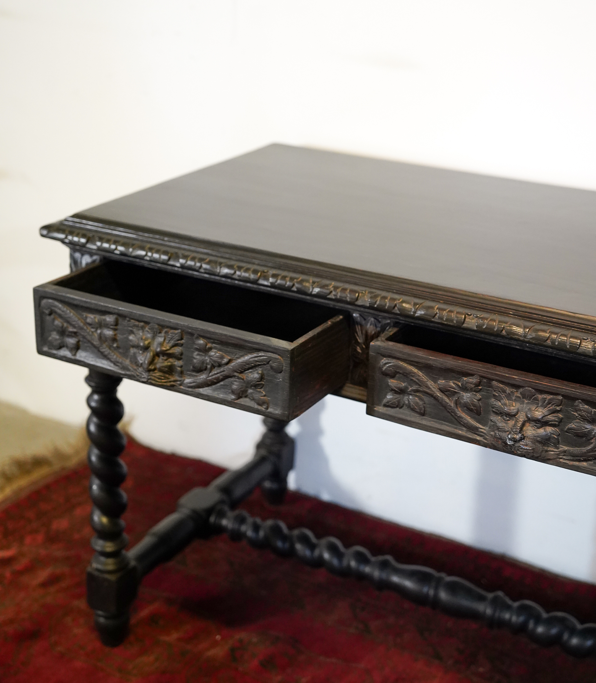 Victorian Carved Oak Writing Table Circa 1880 - Image 4