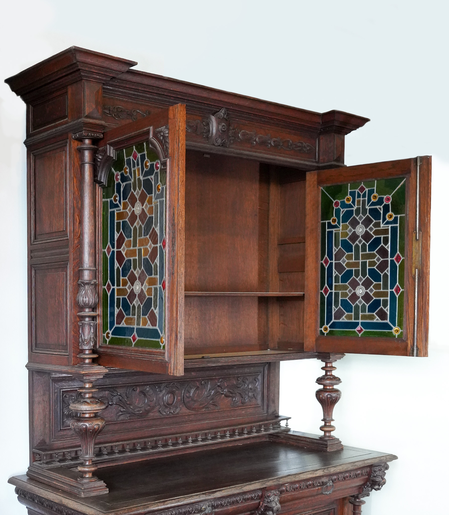 French Edwardian Antique Coloured Glass Cabinet 1920s - Image 8