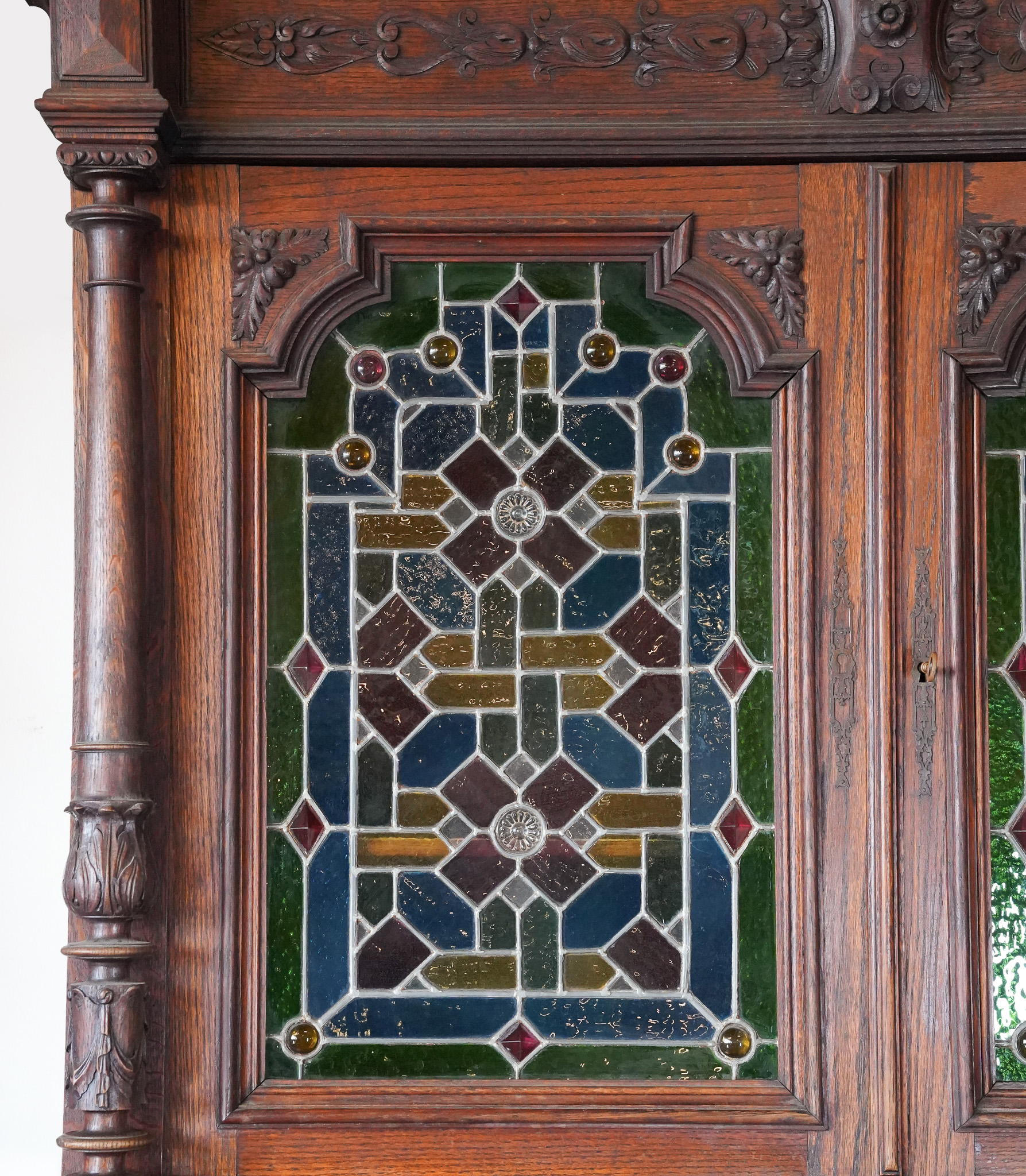 French Edwardian Antique Coloured Glass Cabinet 1920s - Image 16