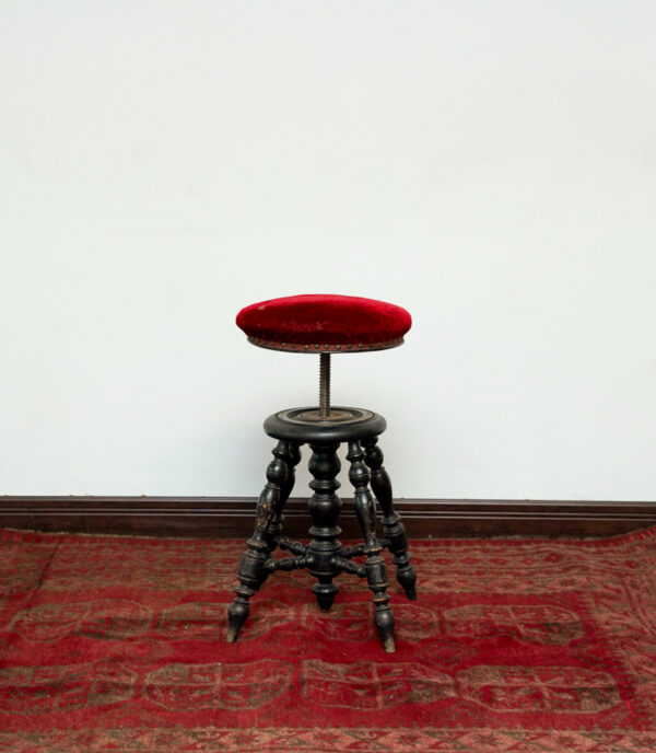 Antique French wooden velvet piano stool