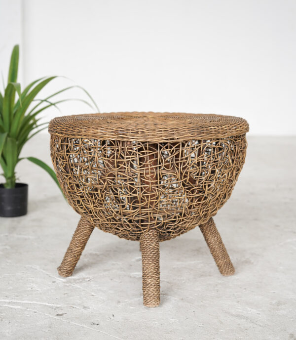 Round Woven Rattan Side Table☕