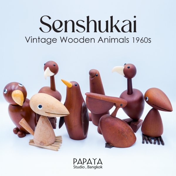 Senshukai Vintage Wooden Animals, Japan 1960s.