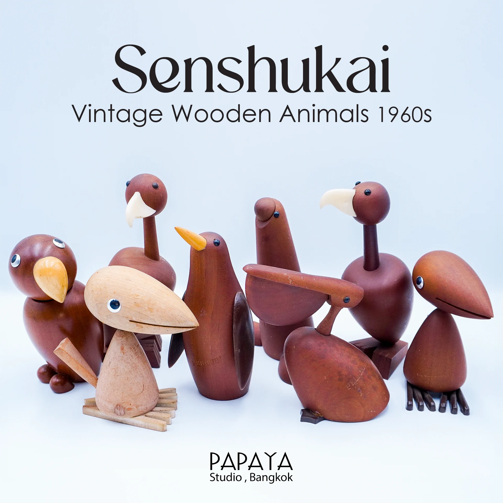 Senshukai Vintage Wooden Animals, Japan 1960s.
