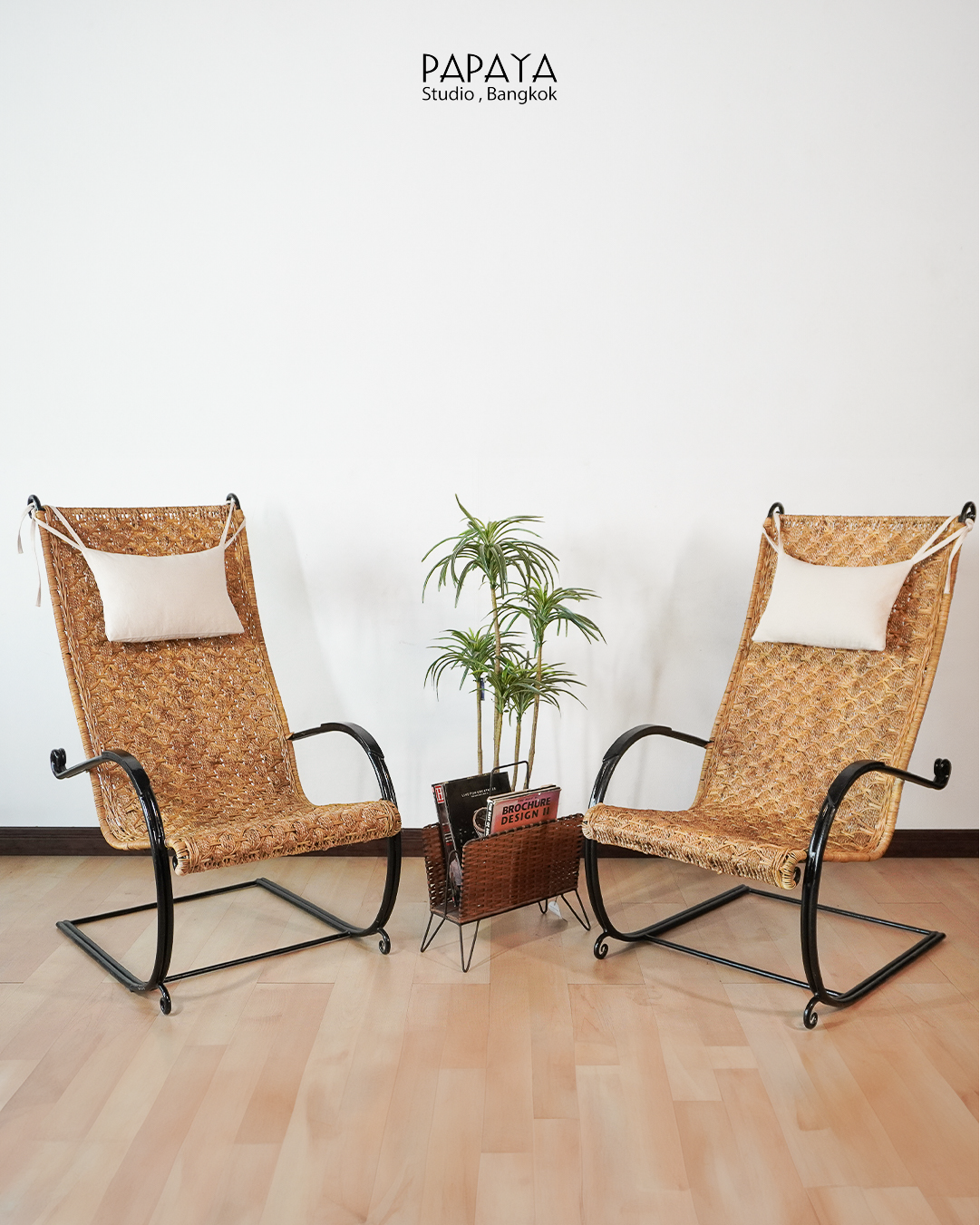 French Midcentury Rattan and Wrought Iron Armchair