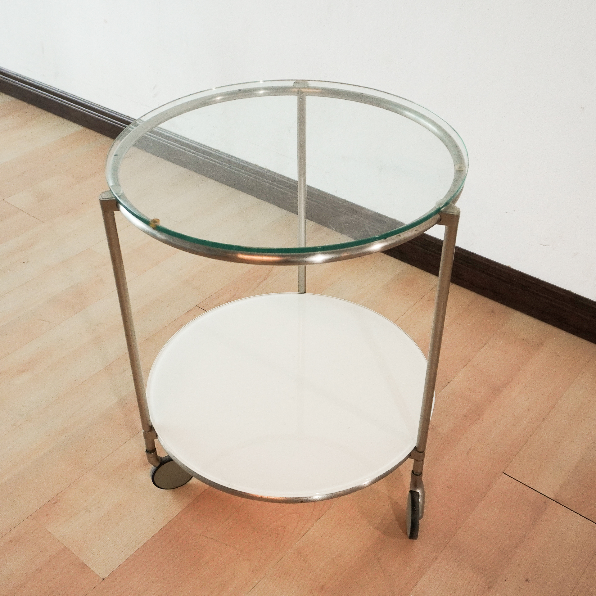 Vintage stainless steel and glass pedestal table, France, 1970s - Image 3