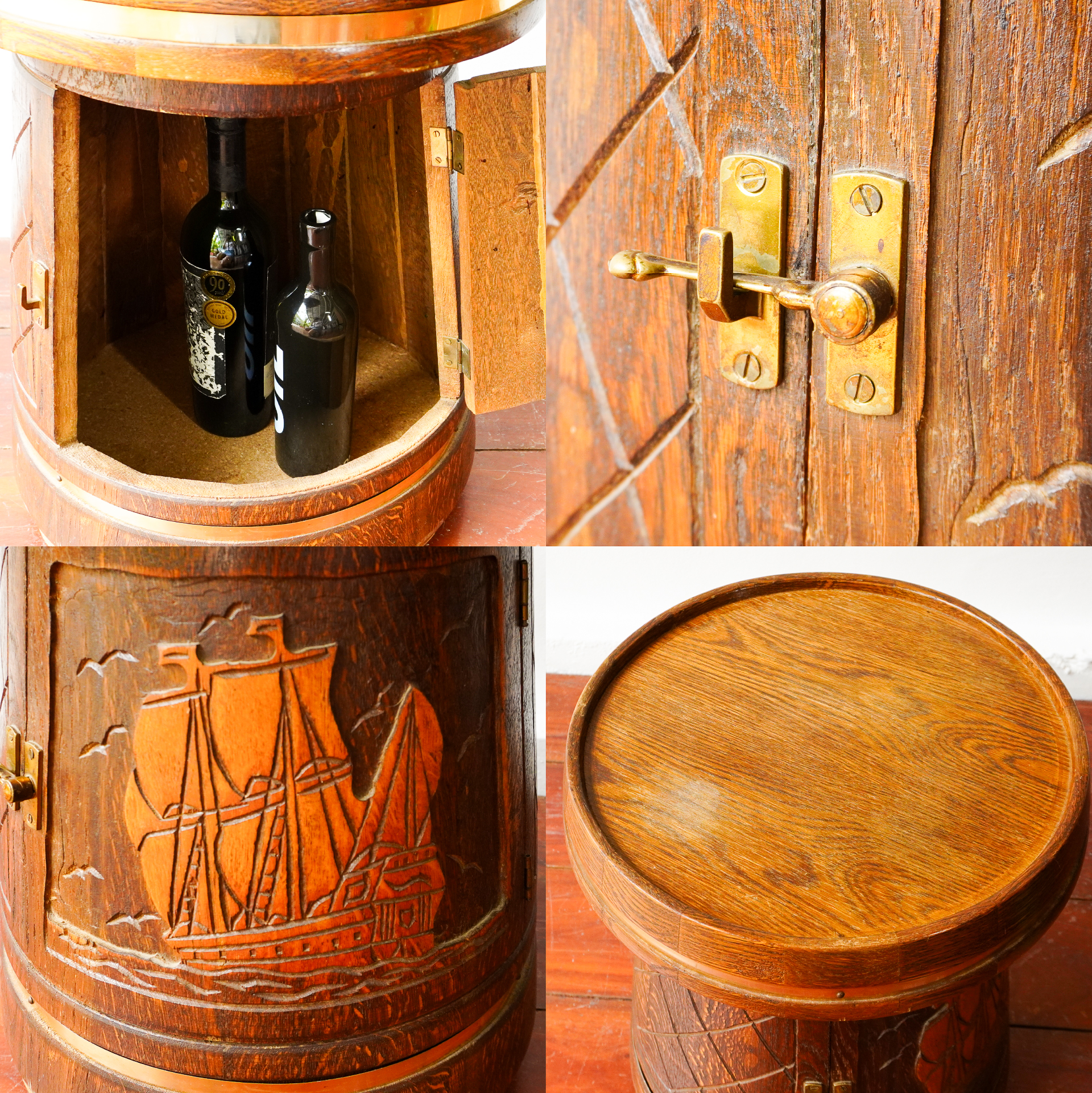 Vintage oak wood carved mini bar - Image 3