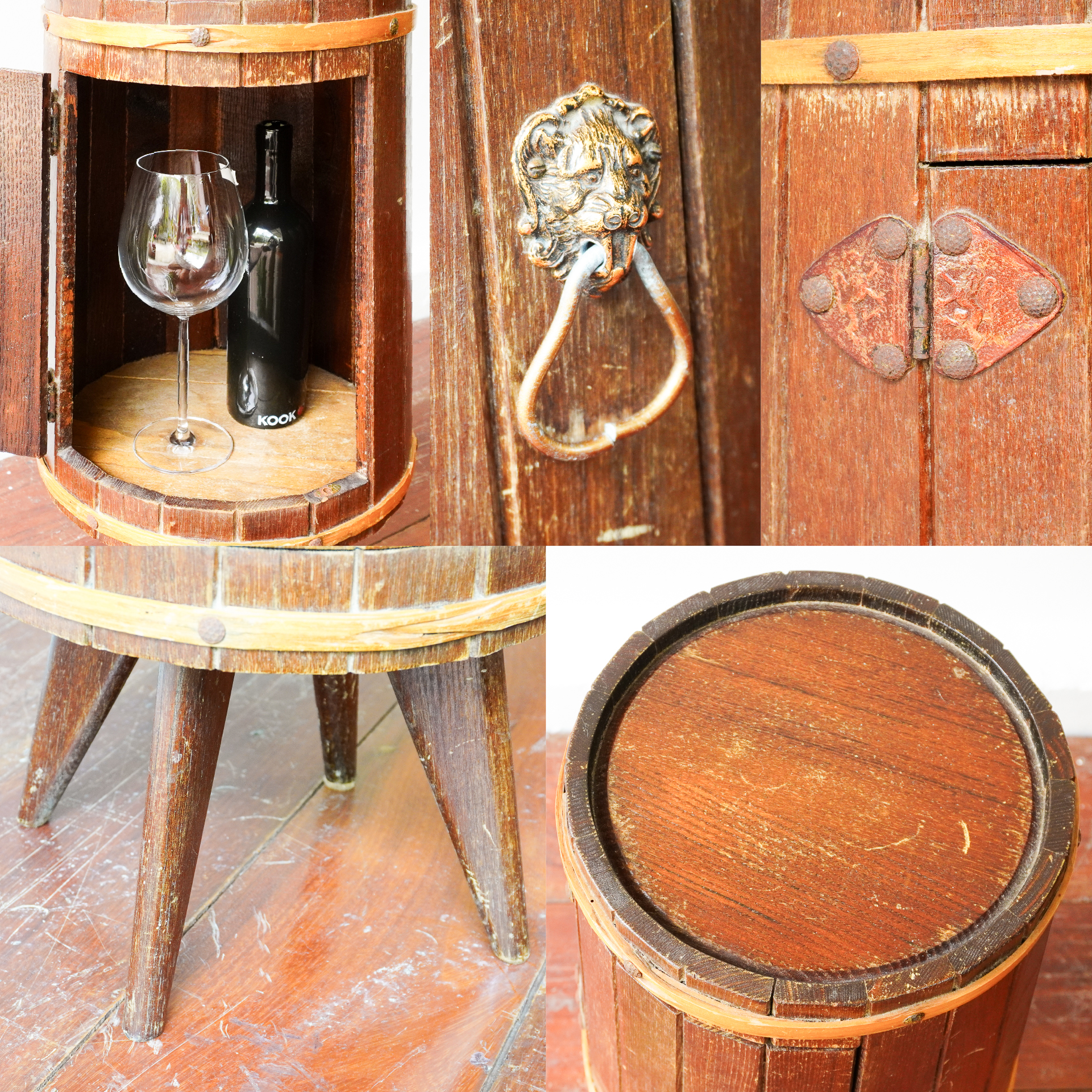 Barrel-shaped minibar in wood and bronze - Image 3