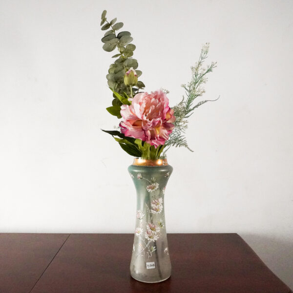 Sage Green Vase with Enamelled Designs