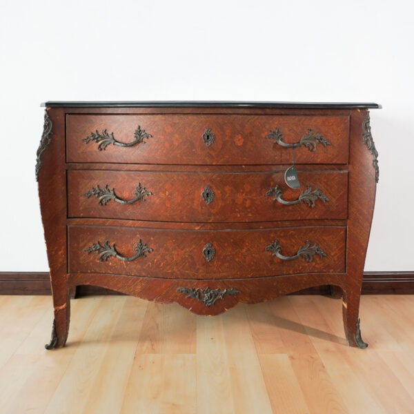 French Louis XV style kingwood, marquetry and marble mid-20th century