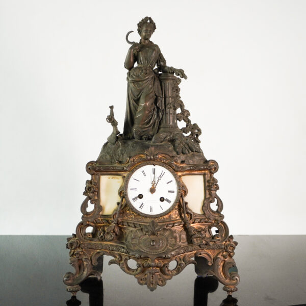 French Spelter with a female figure, Gilt Bronze Clock.