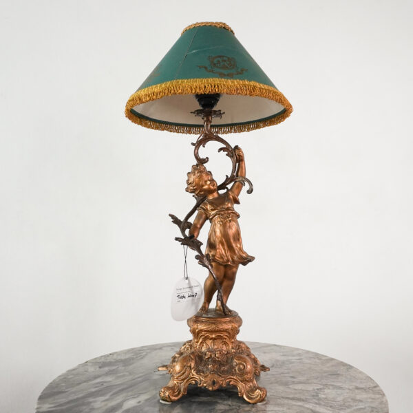 French Bronze cupid desk lamp with shade