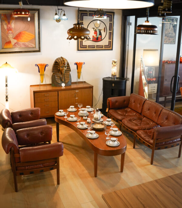 🪑 Scandinavian Vintage Cognac Leather Sofa Set, 1960s