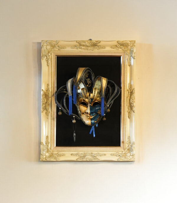 Framed Jester Mask, Venetian Style, Italy, Late 20th Century