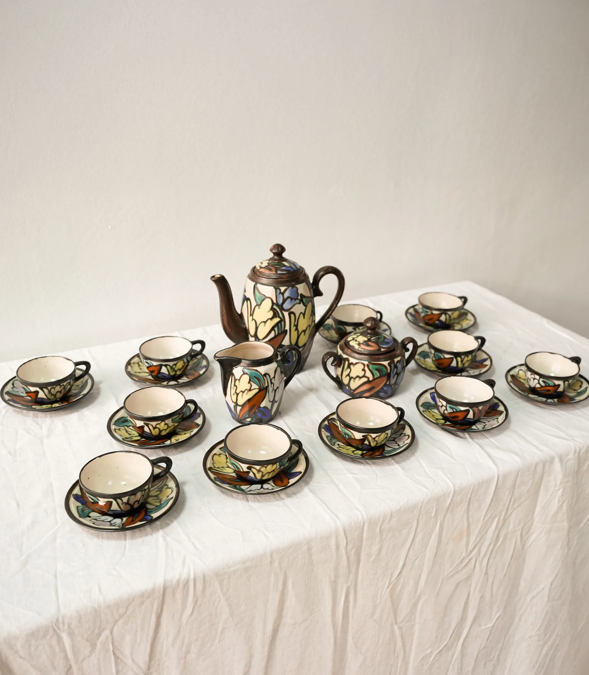 ☕ BERGEN, Belgium - Polychrome Ceramic Tea & Coffee Service - Image 2