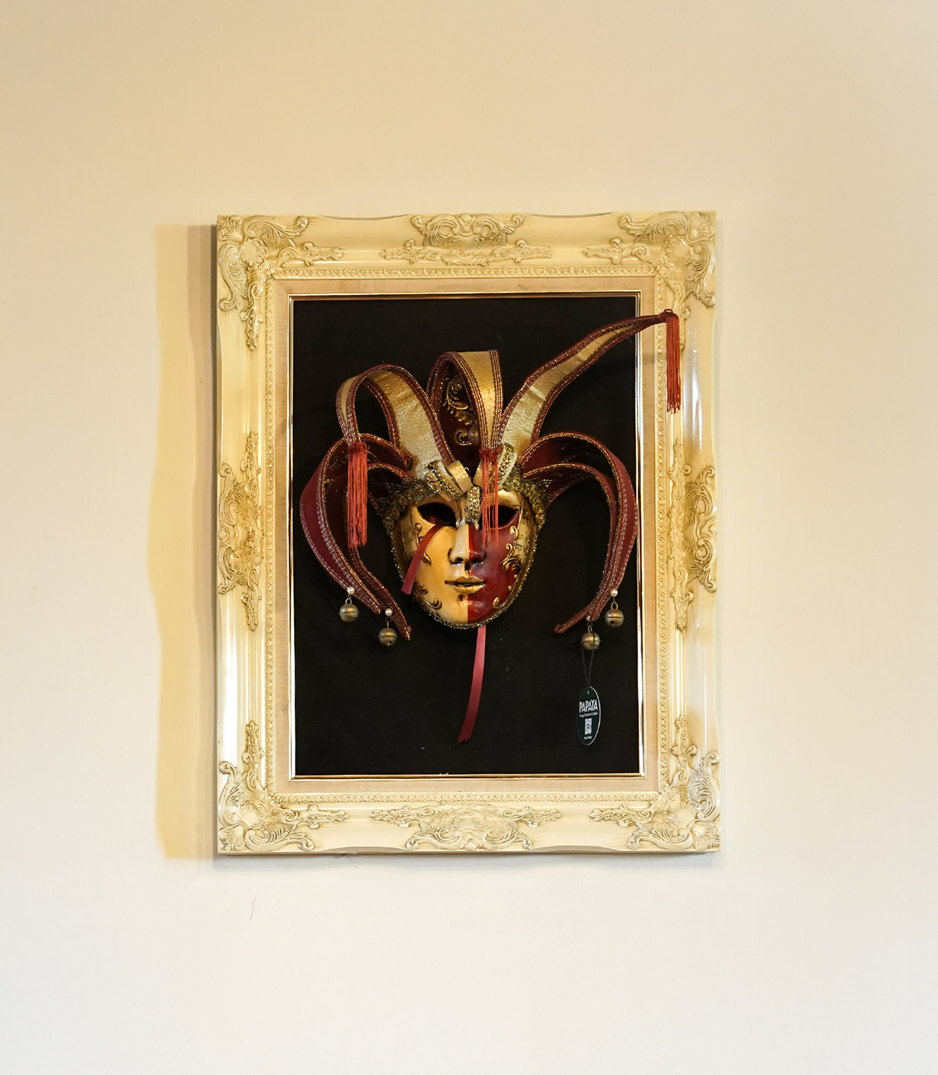 Framed Jester Mask, Venetian Style, Italy, Late 20th Century