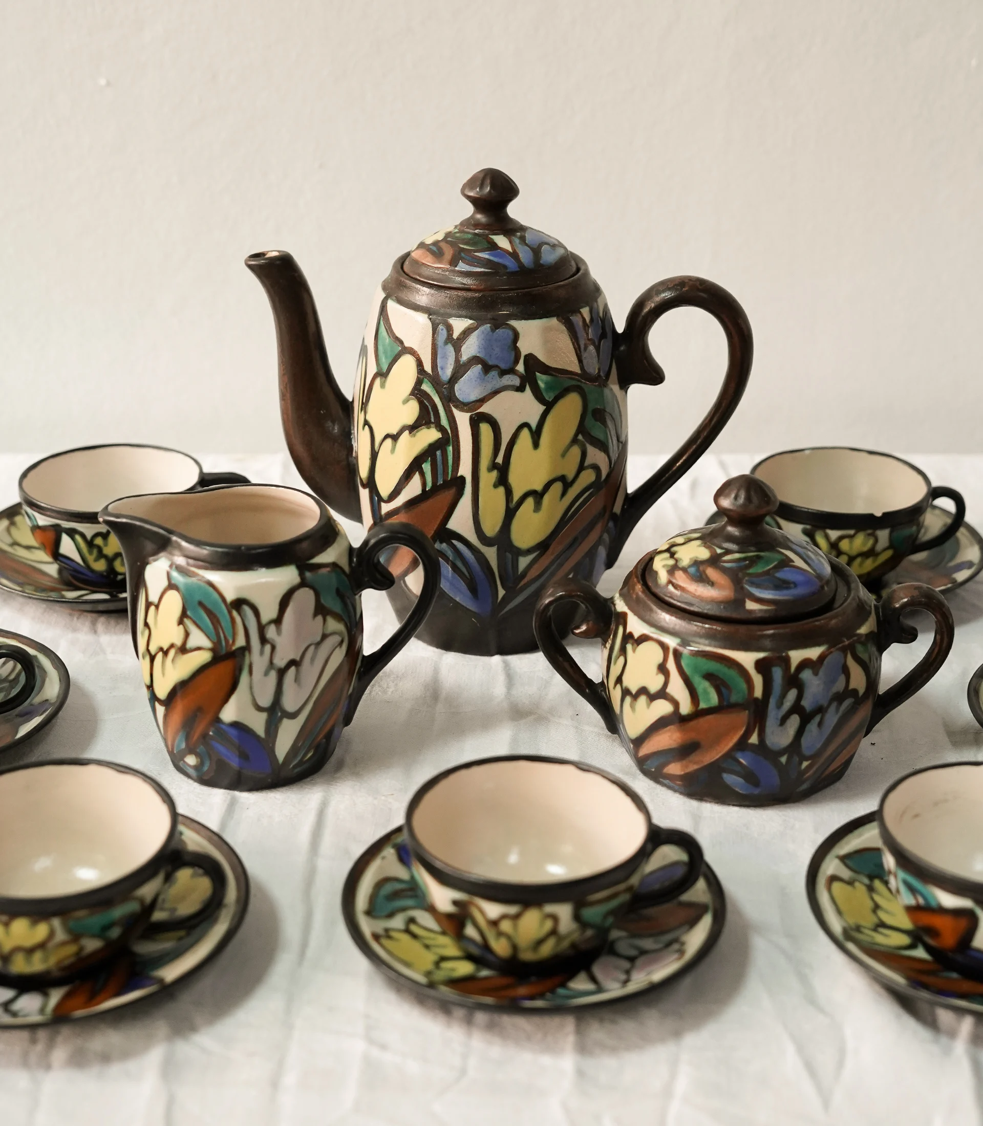 ☕ BERGEN, Belgium - Polychrome Ceramic Tea & Coffee Service - Image 3
