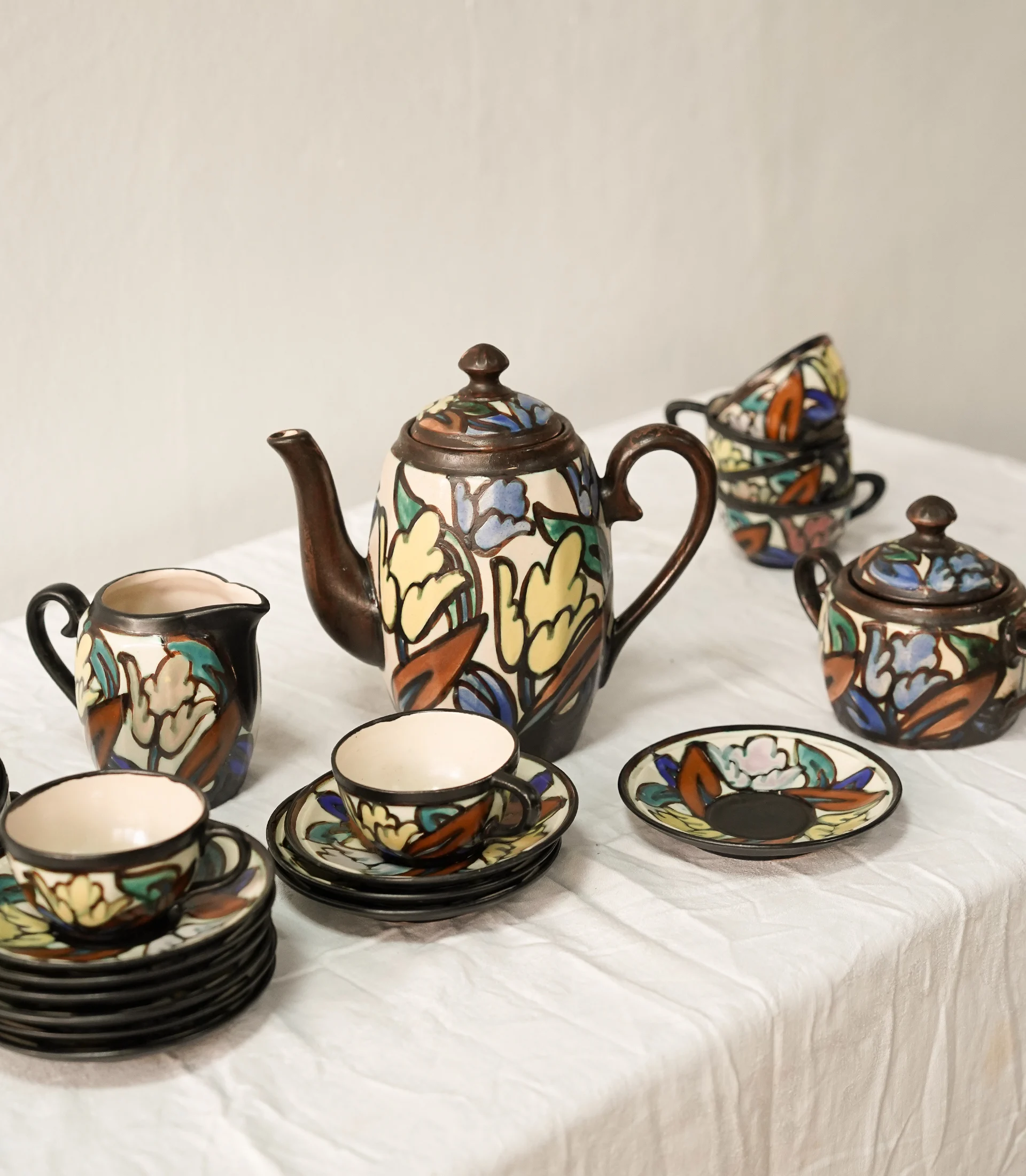 ☕ BERGEN, Belgium - Polychrome Ceramic Tea & Coffee Service - Image 4