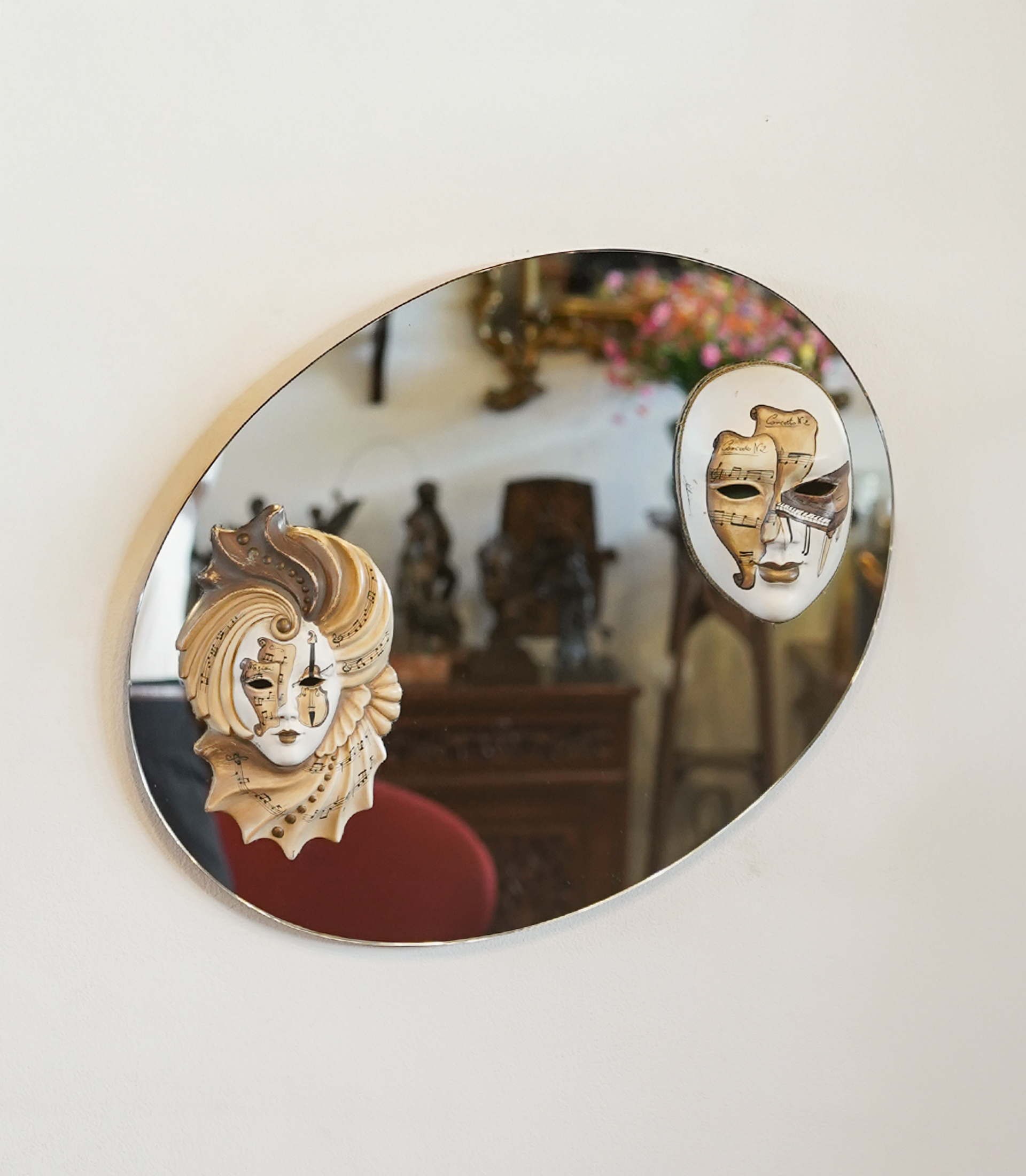 Oval Carnival Mask Mirror, Venetian Style, Italy, Contemporary