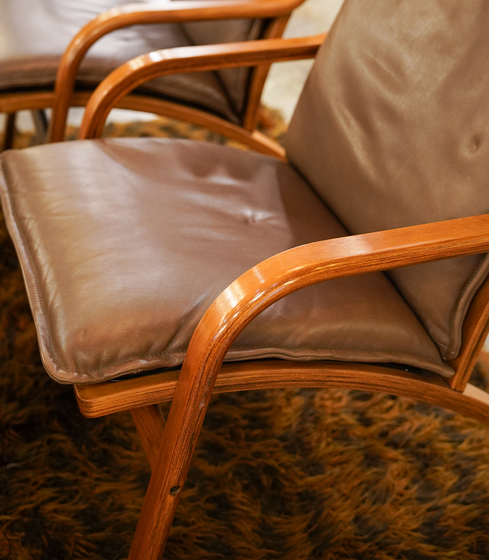 Pair of Stouby Bentwood Leather Lounge Chairs - Denmark, 1970s - Image 6
