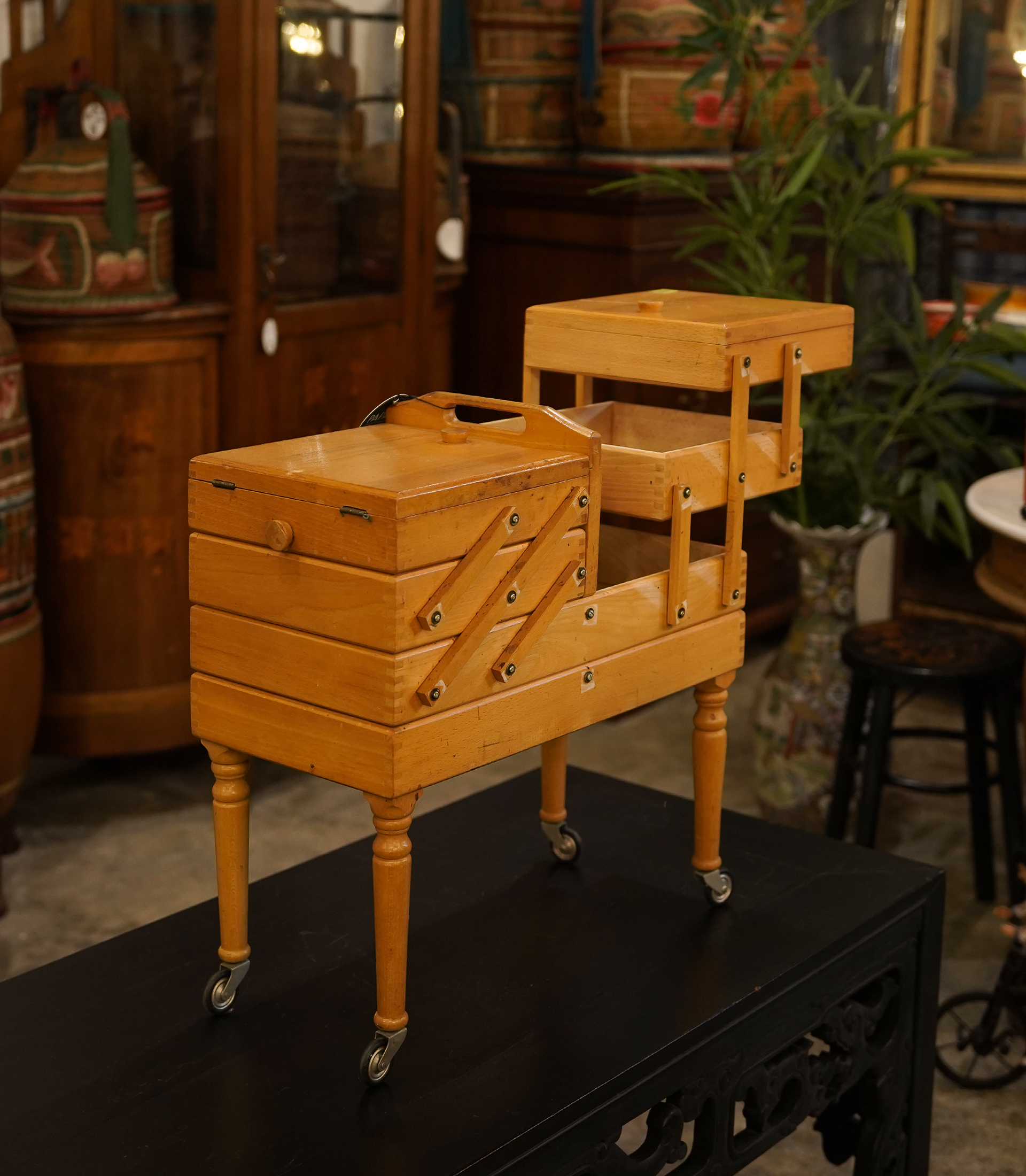 Grand Sewing Cabinet, Cantilever wood stand, Germany, 1930s - Image 2