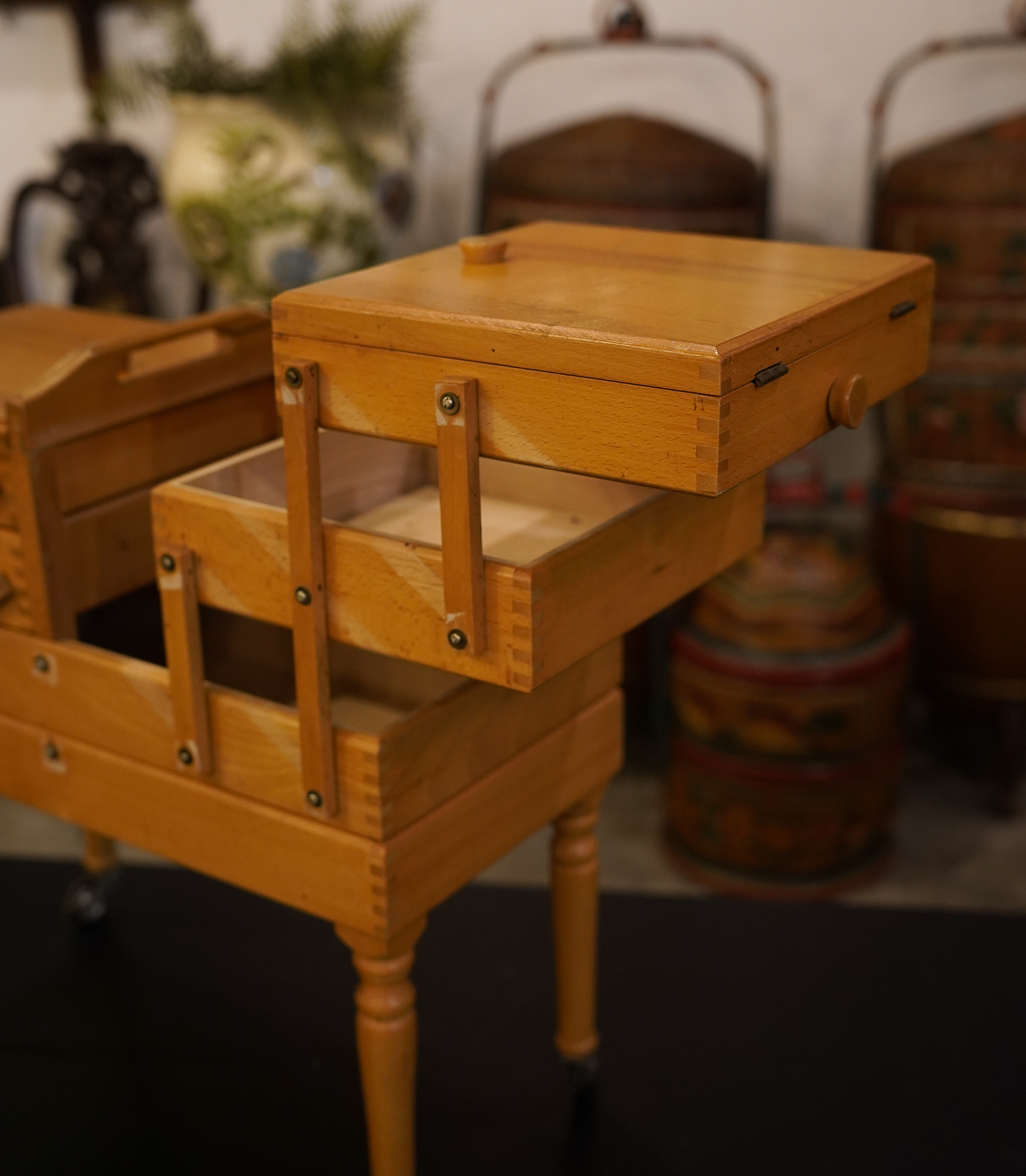 Grand Sewing Cabinet, Cantilever wood stand, Germany, 1930s - Image 5