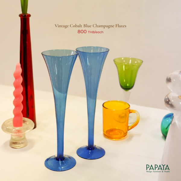 Vintage Cobalt Blue Champagne Flutes