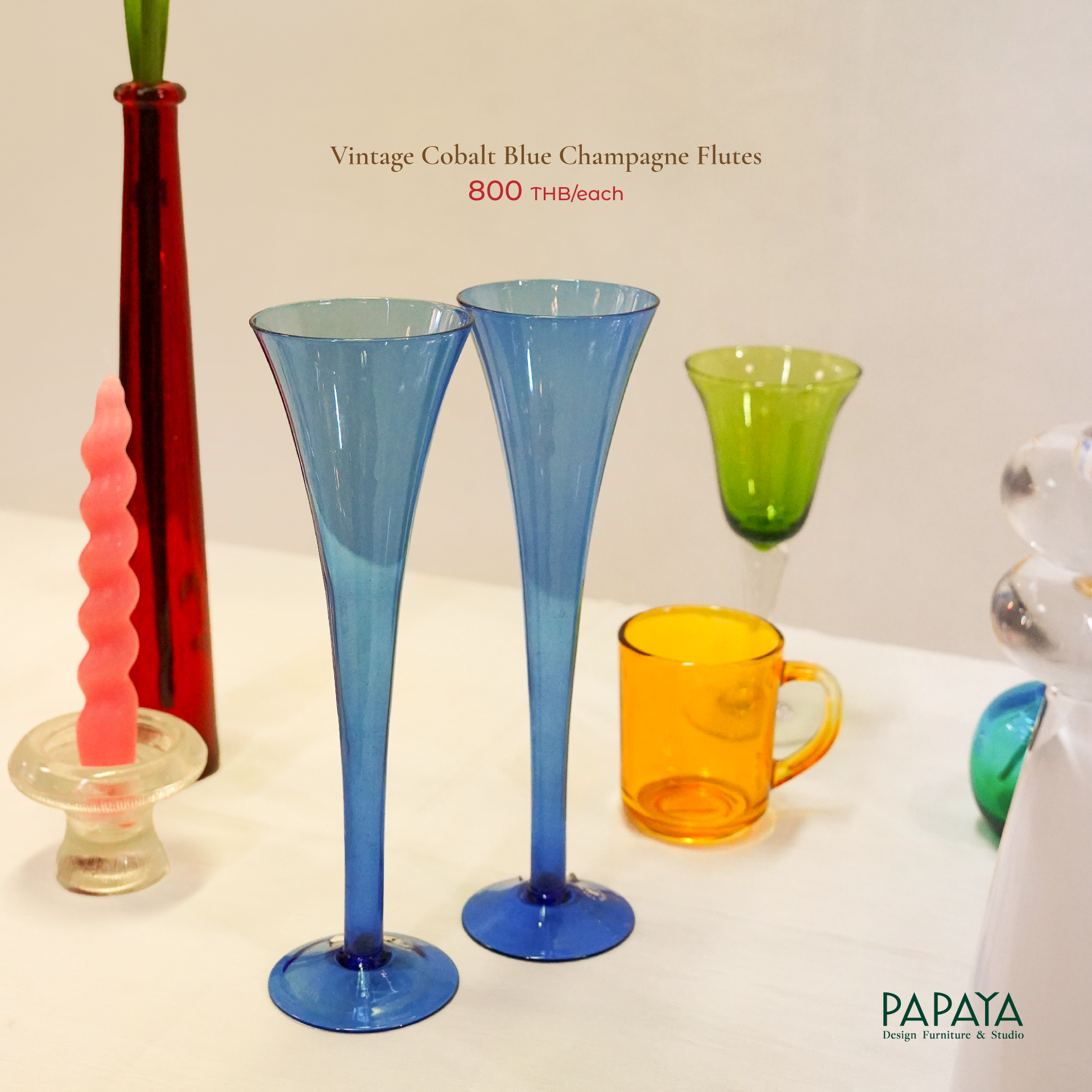Vintage Cobalt Blue Champagne Flutes