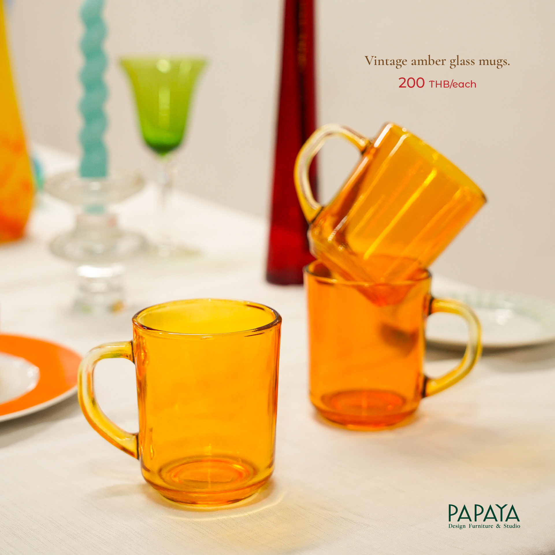 Vintage Amber Glass Mugs