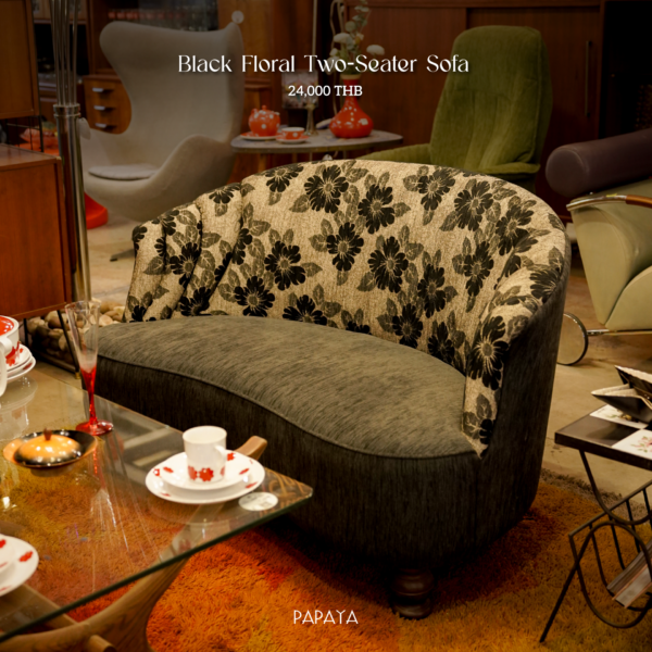 Black Floral Two-Seater Sofa