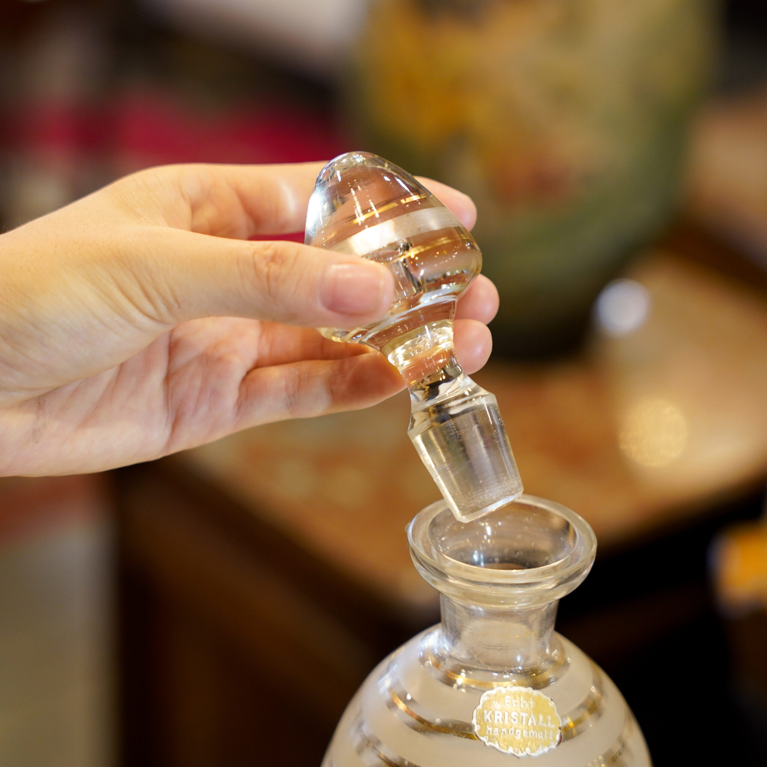 Vintage Crystal Liquor Decanter Set with Gold Accents - Image 3