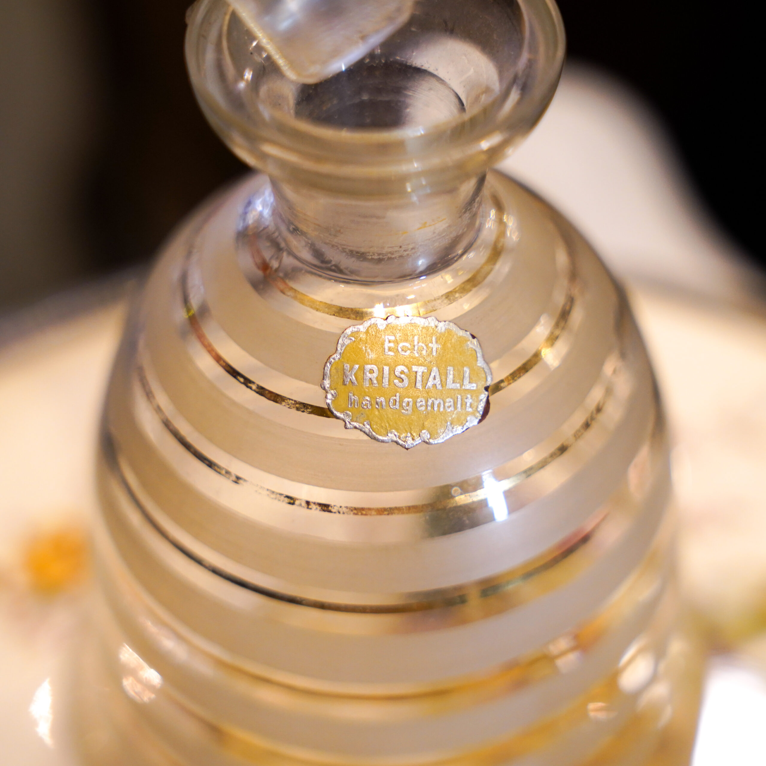 Vintage Crystal Liquor Decanter Set with Gold Accents - Image 4