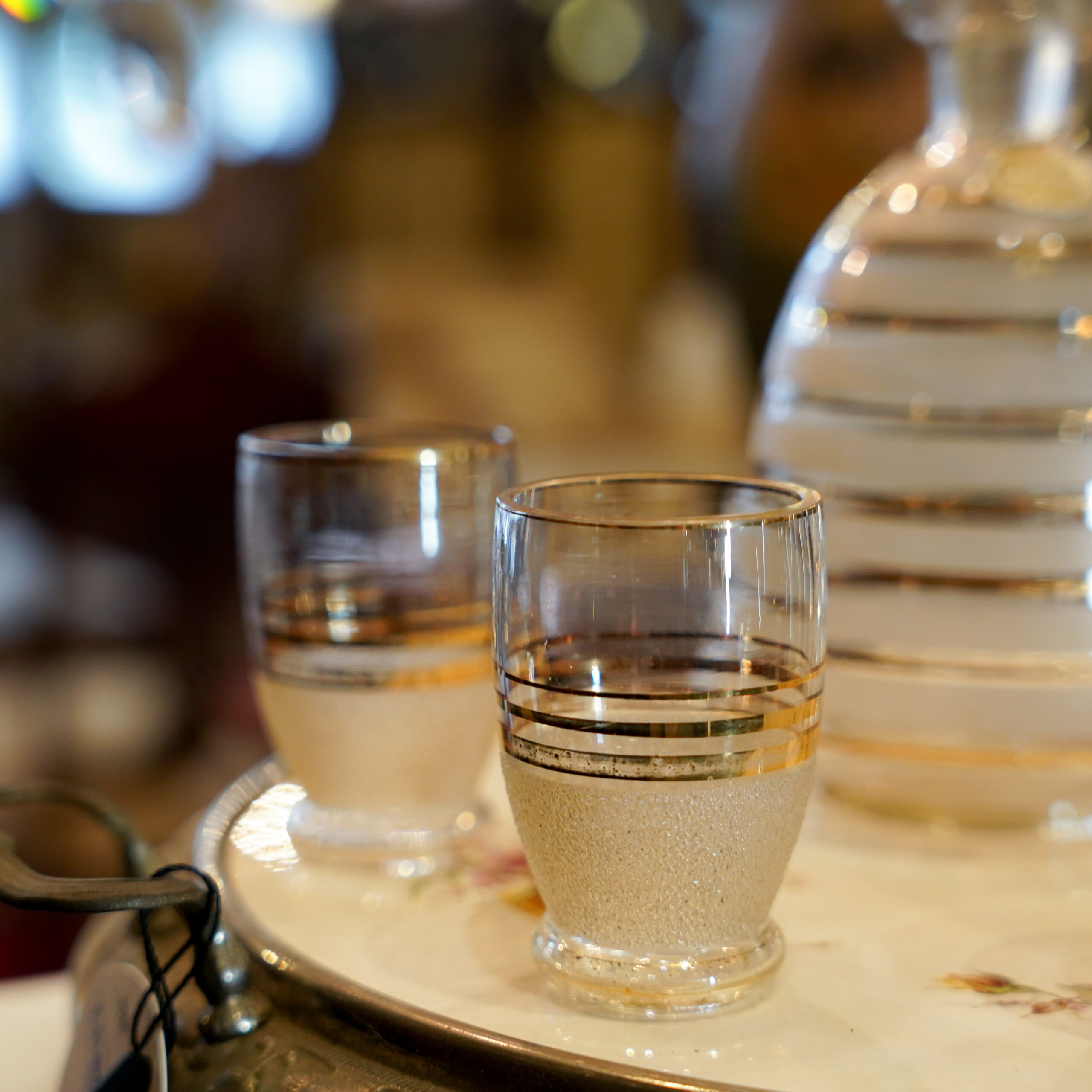 Vintage Crystal Liquor Decanter Set with Gold Accents - Image 5