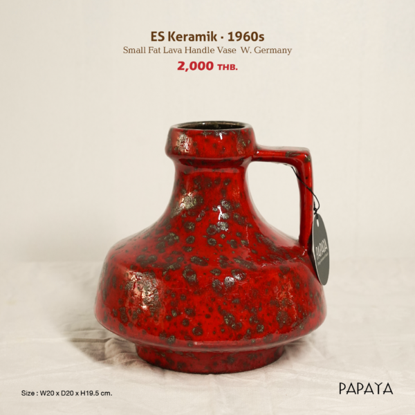 ES Keramik - 1960s Small Fat Lava Handle Vase (W. Germany)