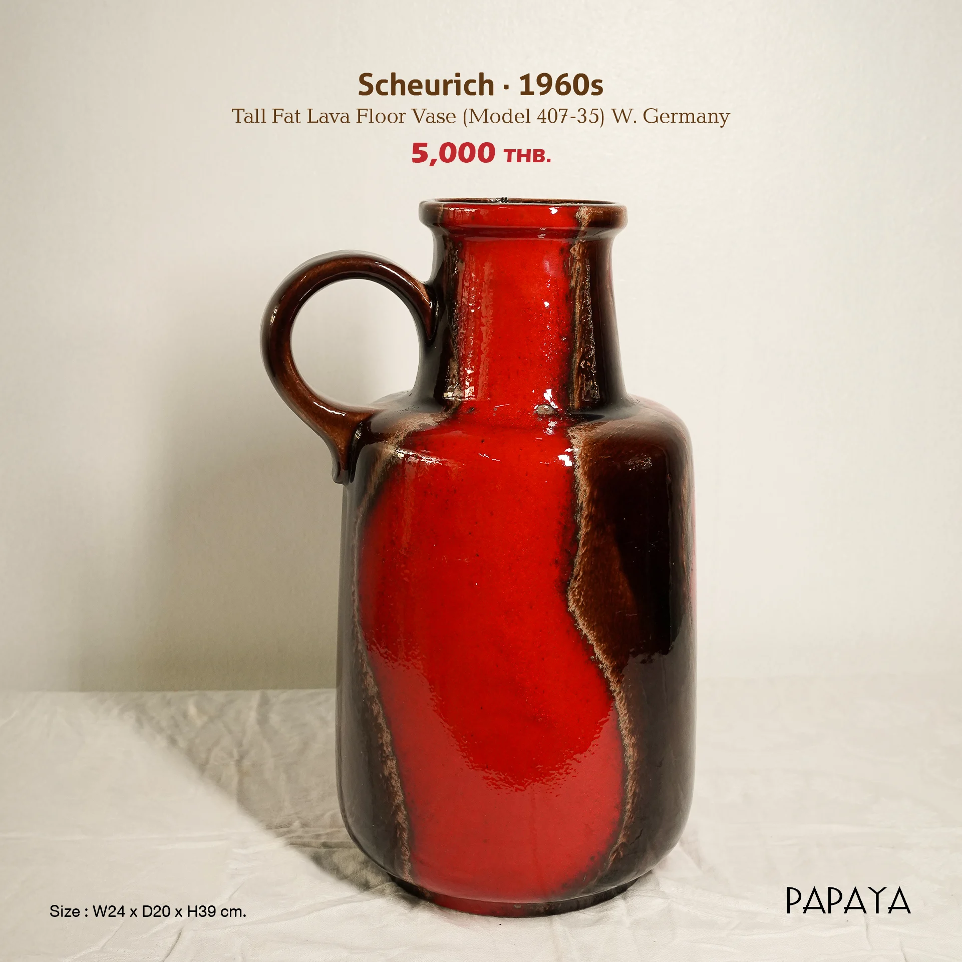 Scheurich - 1960s Tall Fat Lava Floor Vase (Model 407-35) W. Germany