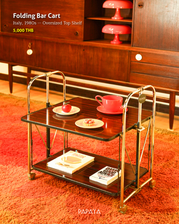 Folding Bar Cart (Italy, 1980s — Oversized Top Shelf)