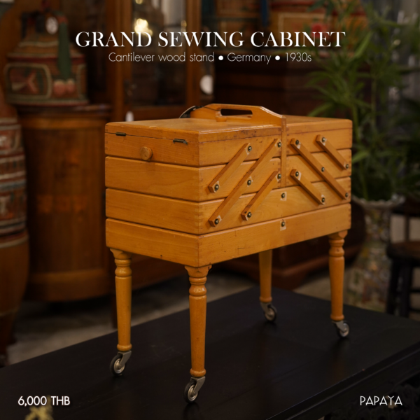 Grand Sewing Cabinet, Cantilever wood stand, Germany, 1930s