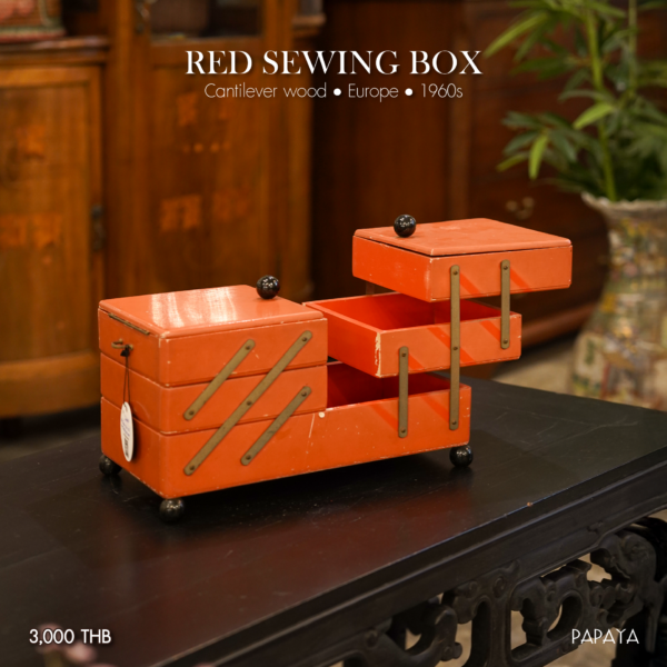 Red Sewing Box, Cantilever wood, Europe, 1960s