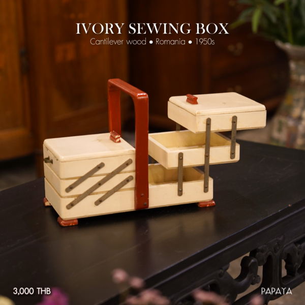 Ivory Sewing Box, Cantilever wood, Romania, 1950s