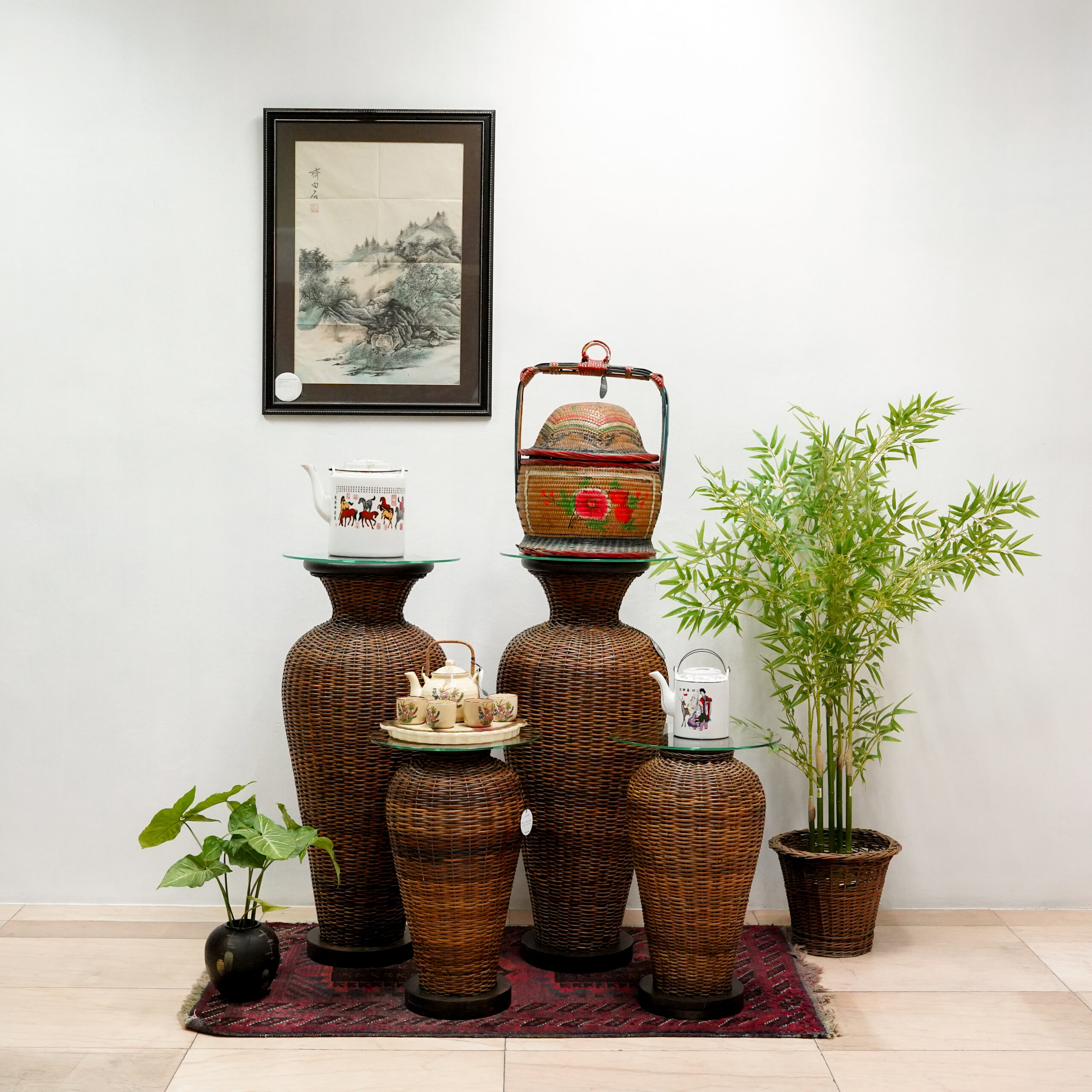 Woven Rattan Floor Vases / Tables - Image 2