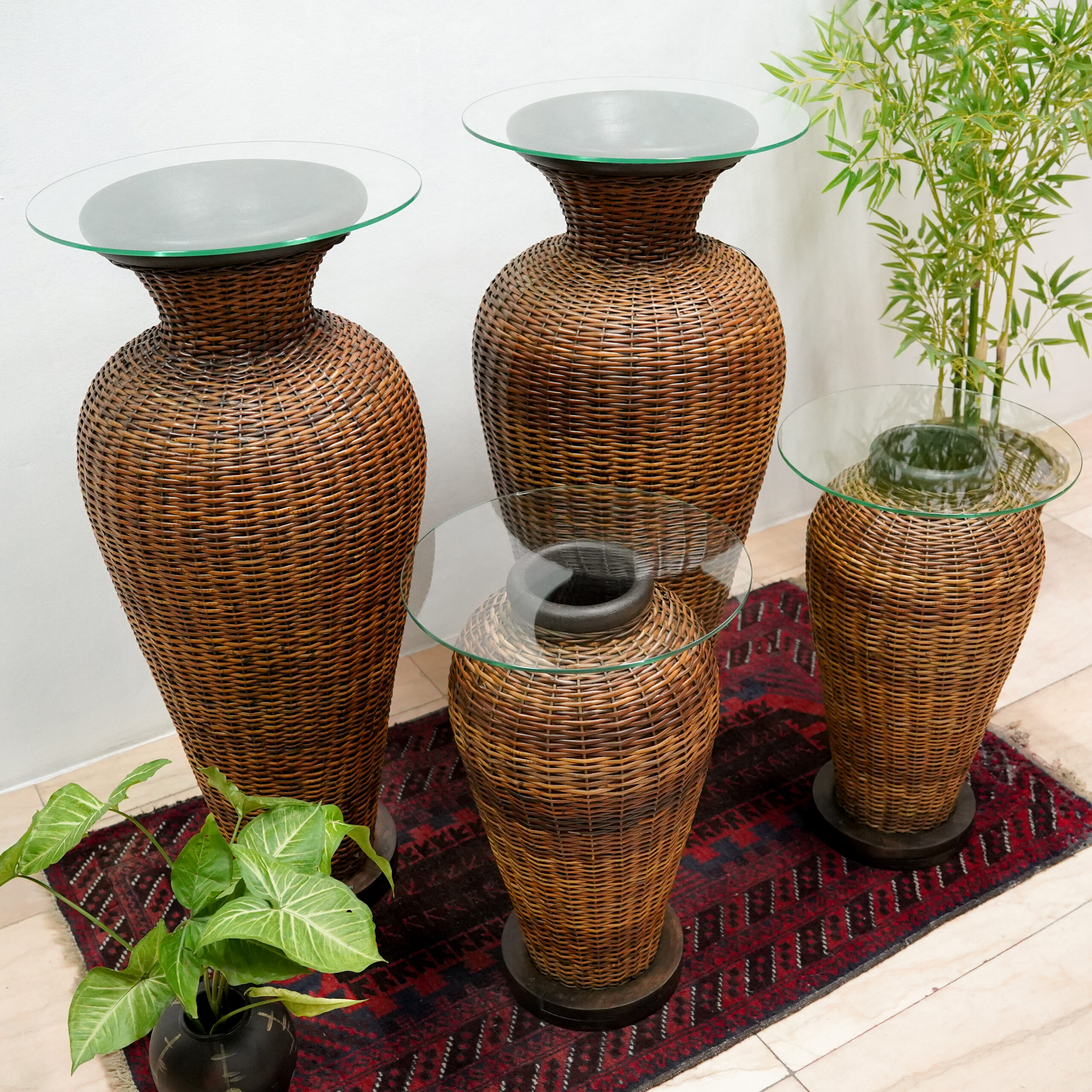 Woven Rattan Floor Vases / Tables - Image 3